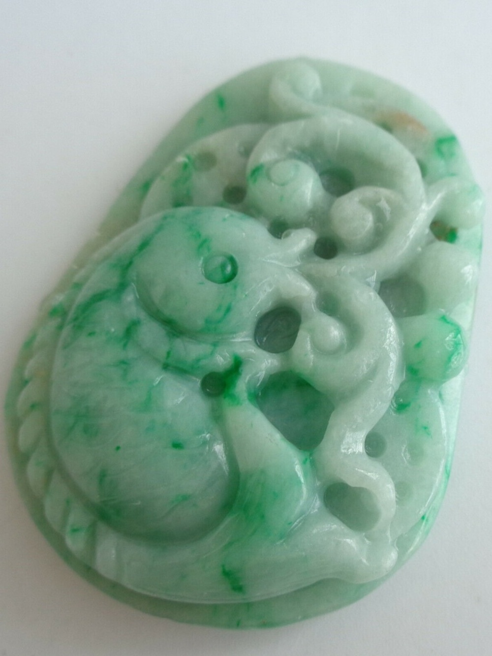 Certified Green Natural A Jade Jadeite Carved Fish Ruyi Coin Pendant